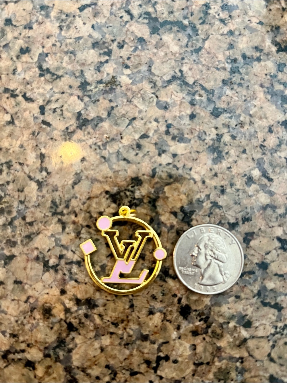 Louis Vuitton Gold & Pink LV Circular Charm Pendant